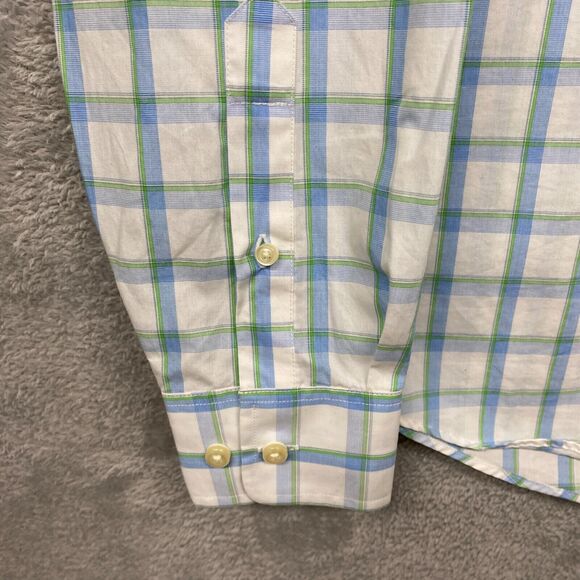 Eddie Bauer Mens Shirt M White Blue Plaid Button Wrinkle Stain Resistant Cotton - Picture 4 of 11